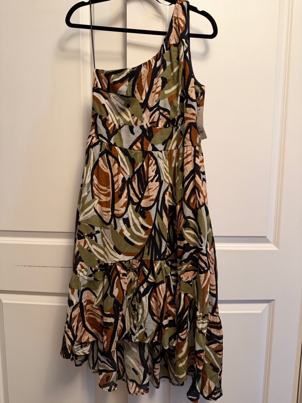 NWT Audrey Parks Francesca's Dalora One Shoulder Palm Print Midi Dress